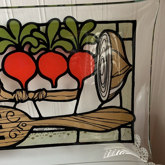 Retro/MCM Style Glass Serving Tray Vegetable Design - Picture 5 of 10